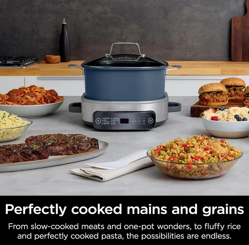 Ninja MC1101 Foodi Everyday Possible Cooker Pro, 8-in-1 Versatility, 6.5 QT, One-Pot Cooking, Replaces 10 Cooking Tools, Faster Cooking, Family-Sized Capacity, Adjustable Temp Control, Midnight Blue