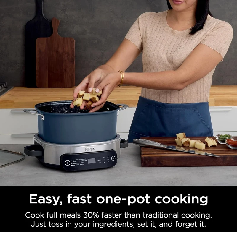 Ninja MC1101 Foodi Everyday Possible Cooker Pro, 8-in-1 Versatility, 6.5 QT, One-Pot Cooking, Replaces 10 Cooking Tools, Faster Cooking, Family-Sized Capacity, Adjustable Temp Control, Midnight Blue