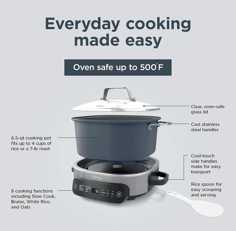 Ninja MC1101 Foodi Everyday Possible Cooker Pro, 8-in-1 Versatility, 6.5 QT, One-Pot Cooking, Replaces 10 Cooking Tools, Faster Cooking, Family-Sized Capacity, Adjustable Temp Control, Midnight Blue