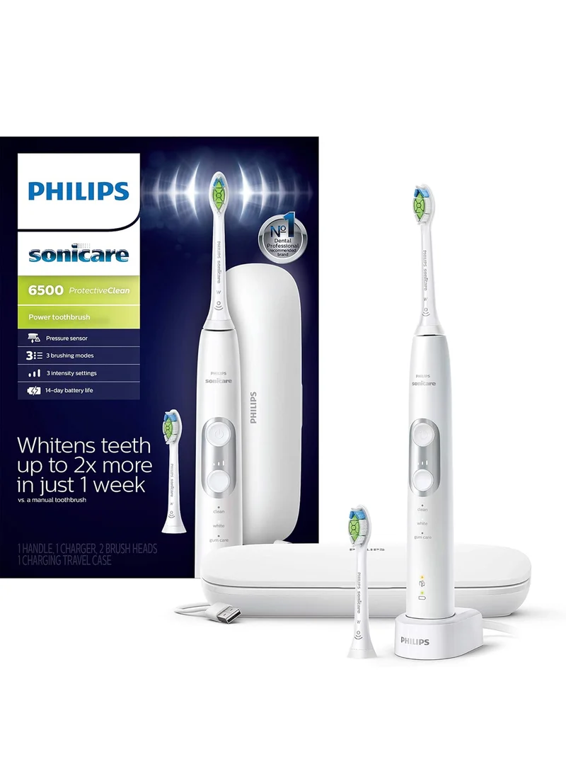 Philips Sonicare ProtectiveClean 6500 Rechargeable Electric Toothbrush, with Pressure Sensor, 3 Cleaning Modes- White ( HX6462/05)