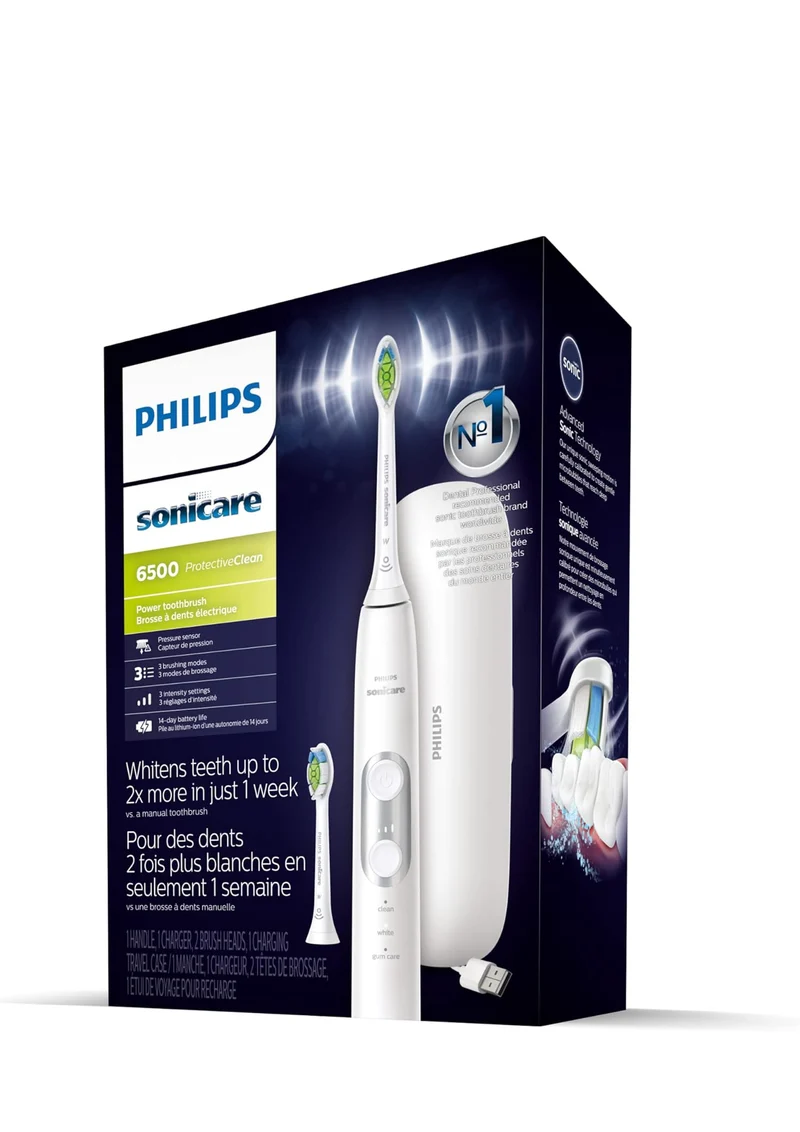 Philips Sonicare ProtectiveClean 6500 Rechargeable Electric Toothbrush, with Pressure Sensor, 3 Cleaning Modes- White ( HX6462/05)