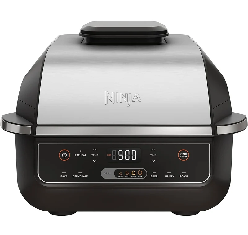Ninja EG201 Foodi 6-in-1 Indoor Grill with Air Fry, Roast, Bake, Broil, & Dehydrate, 2nd Generation, Dishwasher Safe, Black/Silver