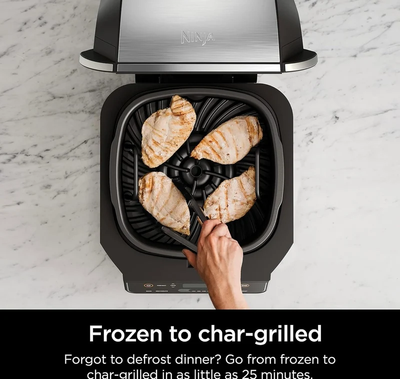 Ninja EG201 Foodi 6-in-1 Indoor Grill with Air Fry, Roast, Bake, Broil, & Dehydrate, 2nd Generation, Dishwasher Safe, Black/Silver