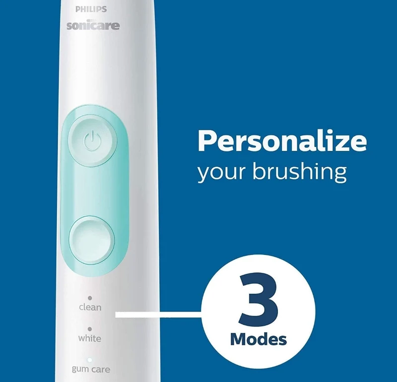 Philips Sonicare ProtectiveClean 5300 Rechargeable Electric Toothbrush, with Pressure Sensor, 3 Cleaning Modes, SmarTimer and QuadPacer, with 2 Bonus Brush Heads, Travel Case, Black, Model HX6423/34