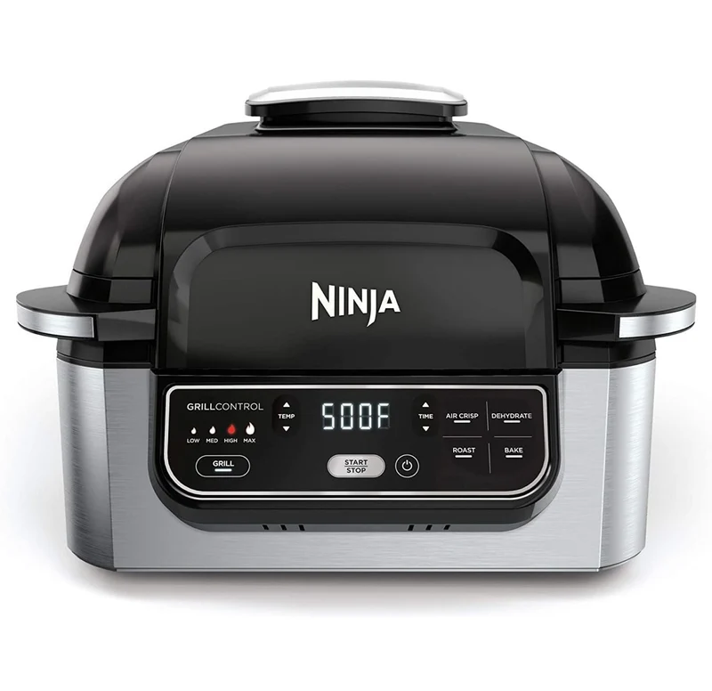 Ninja AG301 Foodi 5-in-1 Indoor Electric Grill with Air Fry, Roast, Bake & Dehydrate - Programmable - Black/Silver