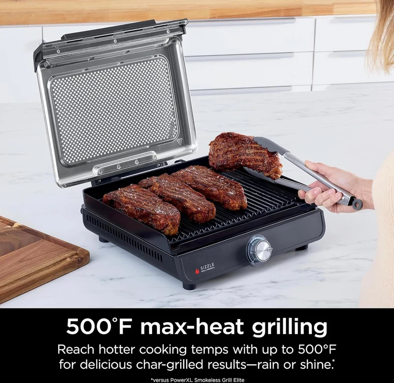 Ninja Griddle and Indoor Grill, 14’’, Electric Grill, For Steak, Burgers, Salmon, Veggies, and More, Pancake Griddle, Nonstick, Dishwasher Safe, 500F, Even Cooking, Silver, GR101