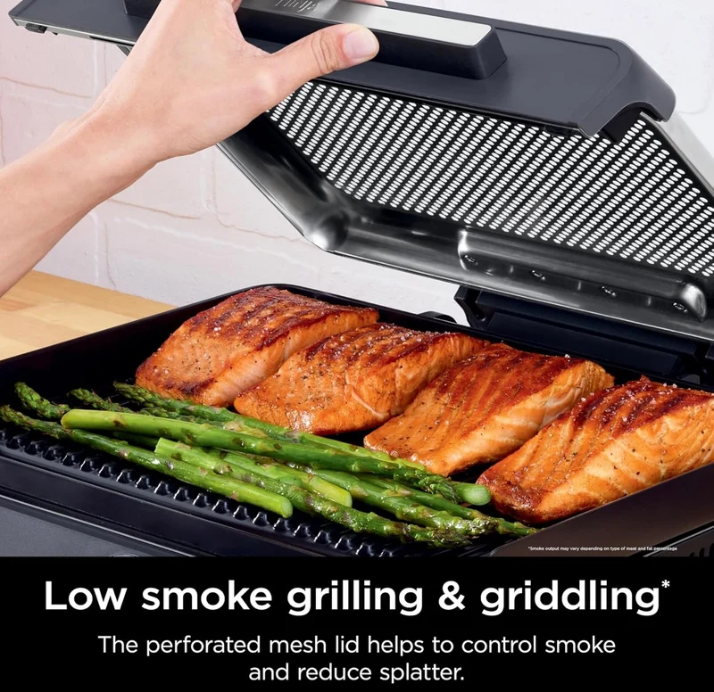 Ninja Griddle and Indoor Grill, 14’’, Electric Grill, For Steak, Burgers, Salmon, Veggies, and More, Pancake Griddle, Nonstick, Dishwasher Safe, 500F, Even Cooking, Silver, GR101