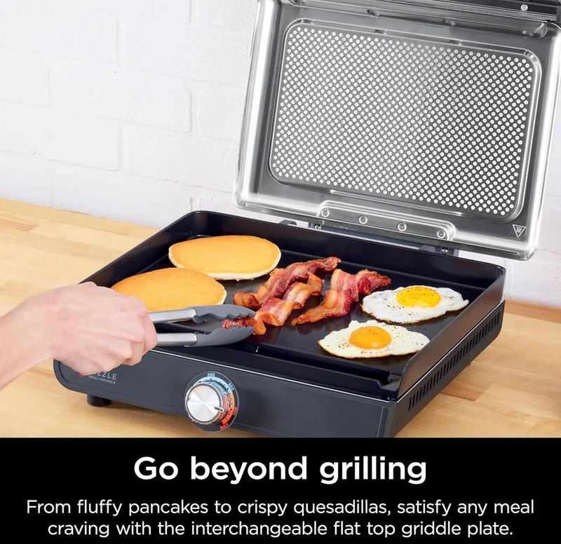 Ninja Griddle and Indoor Grill, 14’’, Electric Grill, For Steak, Burgers, Salmon, Veggies, and More, Pancake Griddle, Nonstick, Dishwasher Safe, 500F, Even Cooking, Silver, GR101