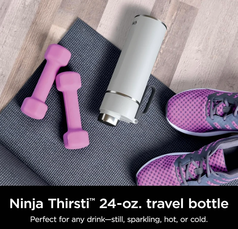 Ninja DW2401WH Thirsti 24oz Travel Water Bottle Leak Proof, 24 Hrs Cold, Dishwasher Safe, Stainless Steel Insulated Tumbler - Cloud White