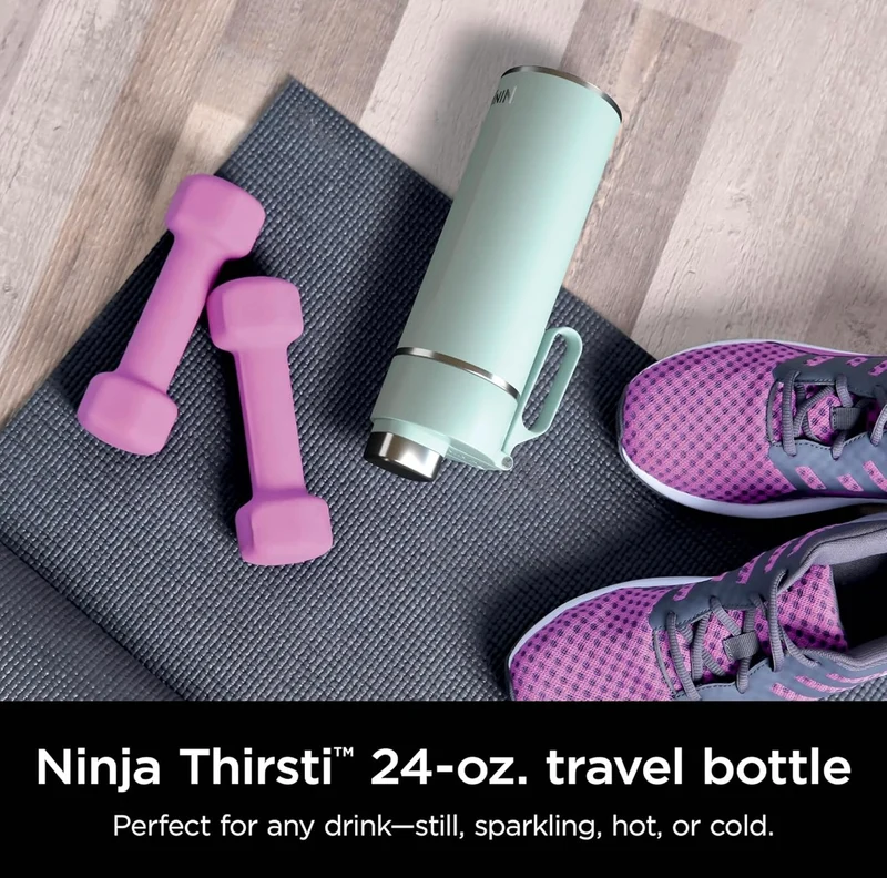 Ninja DW2401MT Thirsti 24oz Travel Water Bottle Leak Proof, 24 Hrs Cold, Dishwasher Safe, Stainless Steel Insulated Tumbler, Seafoam Blue
