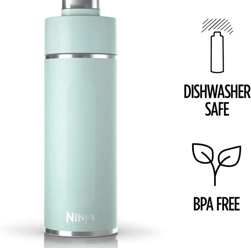 Ninja DW2401MT Thirsti 24oz Travel Water Bottle Leak Proof, 24 Hrs Cold, Dishwasher Safe, Stainless Steel Insulated Tumbler, Seafoam Blue