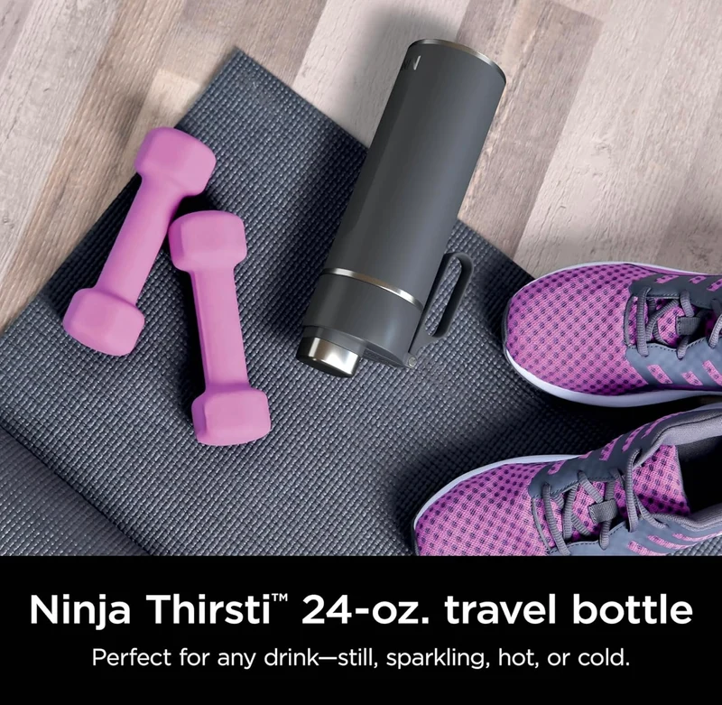 Ninja DW2401GY Thirsti 24oz Travel Water Bottle Leak Proof, 24 Hrs Cold, Dishwasher Safe, Stainless Steel Insulated Tumbler - Charcoal Gray