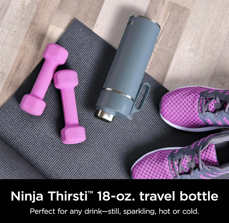 Ninja DW2401BL Thirsti 24oz Travel Water Bottle Leak Proof, 24 Hrs Cold, Dishwasher Safe, Stainless Steel Insulated Tumbler - Storm Blue