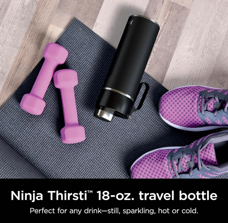 Ninja DW2401BK Thirsti 24oz Travel Water Bottle,Leak Proof, 24 Hrs Cold, Dishwasher Safe, Stainless Steel Insulated Tumbler - Onyx Black