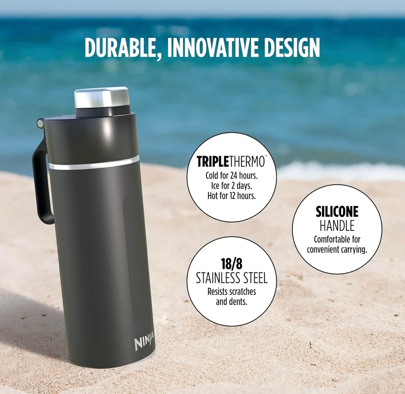 Ninja DW2401BK Thirsti 24oz Travel Water Bottle,Leak Proof, 24 Hrs Cold, Dishwasher Safe, Stainless Steel Insulated Tumbler - Onyx Black