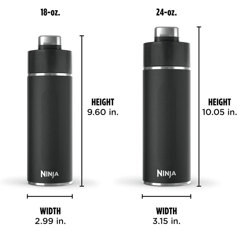 Ninja DW2401BK Thirsti 24oz Travel Water Bottle,Leak Proof, 24 Hrs Cold, Dishwasher Safe, Stainless Steel Insulated Tumbler - Onyx Black