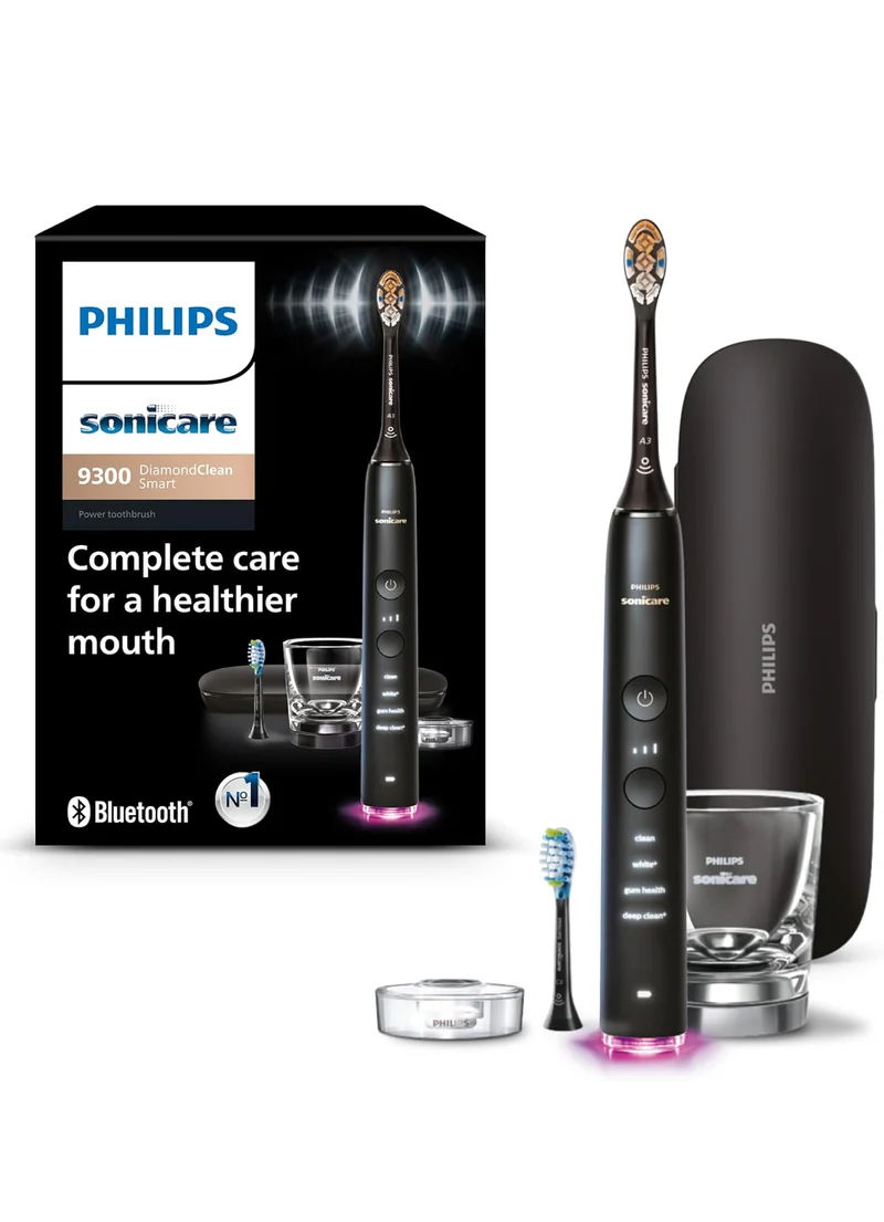 Philips Sonicare DiamondClean Smart 9300 Electric Toothbrush, Sonic Toothbrush with App, Pressure Sensor, Brush Head Detection, 4 Brushing Modes and 3 Intensity Levels - Black (Model HX9903/15)
