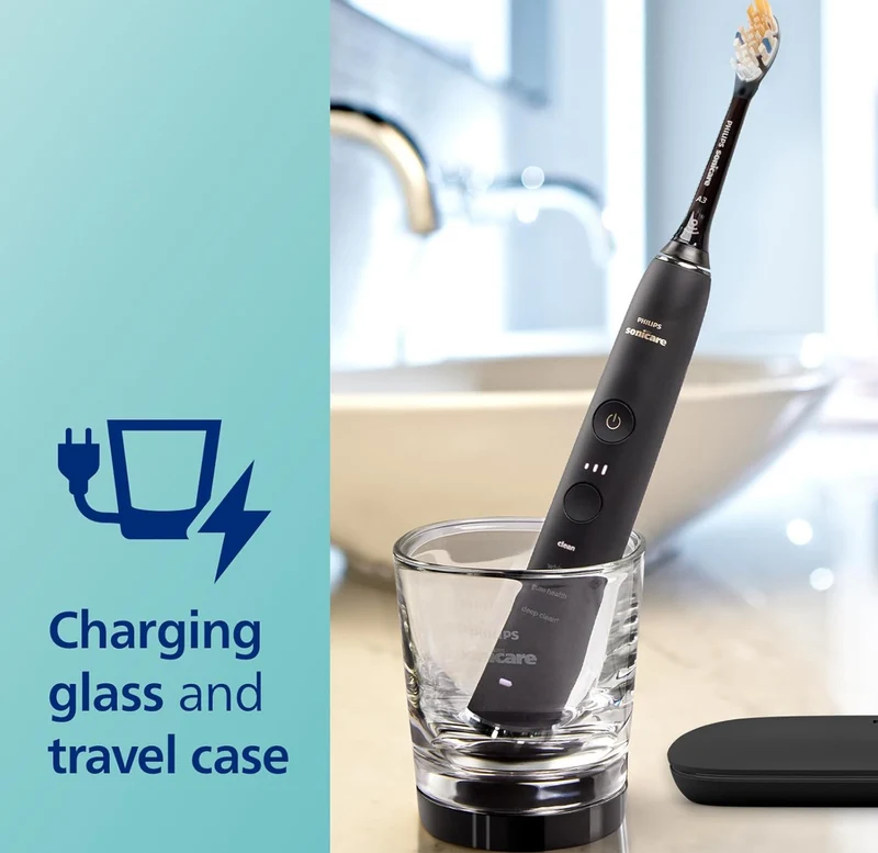 Philips Sonicare DiamondClean Smart 9300 Electric Toothbrush, Sonic Toothbrush with App, Pressure Sensor, Brush Head Detection, 4 Brushing Modes and 3 Intensity Levels - Black (Model HX9903/15)