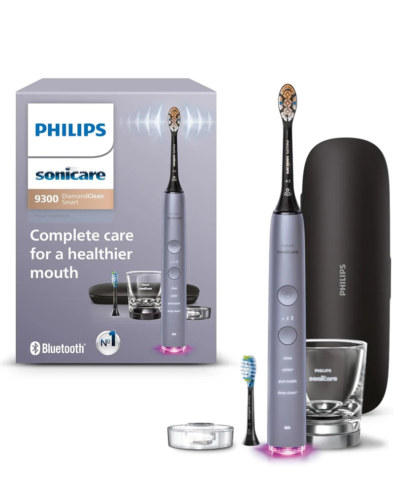 Philips Sonicare DiamondClean Smart 9300 Electric Toothbrush, Sonic Toothbrush with App, Pressure Sensor, Brush Head Detection, 4 Brushing Modes and 3 Intensity Levels -Grey, Model HX9903/45
