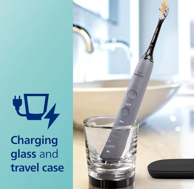 Philips Sonicare DiamondClean Smart 9300 Electric Toothbrush, Sonic Toothbrush with App, Pressure Sensor, Brush Head Detection, 4 Brushing Modes and 3 Intensity Levels -Grey, Model HX9903/45