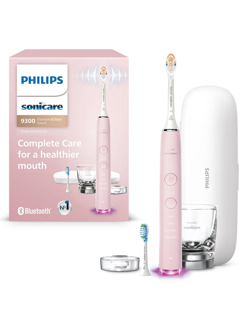 Philips Sonicare DiamondClean Smart 9300 Electric Toothbrush, Sonic Toothbrush with App, Pressure Sensor, Brush Head Detection, 4 Brushing Modes and 3 Intensity Levels - Pink, Model HX9903/25