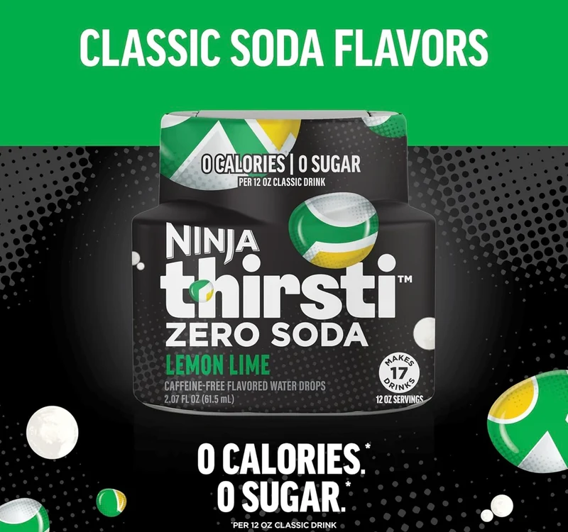 Ninja Thirsti Flavored Water Drops, ZERO SODA Lemon Lime, Classic Soda Flavors - Makes 17, 12oz drinks (3 Pack)
