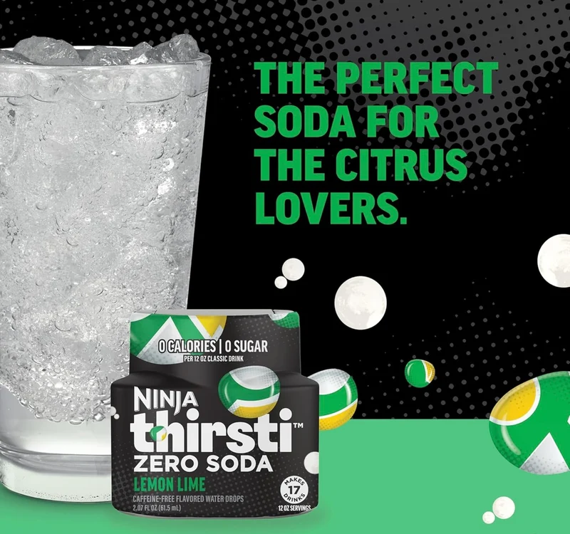 Ninja Thirsti Flavored Water Drops, ZERO SODA Lemon Lime, Classic Soda Flavors - Makes 17, 12oz drinks (3 Pack)
