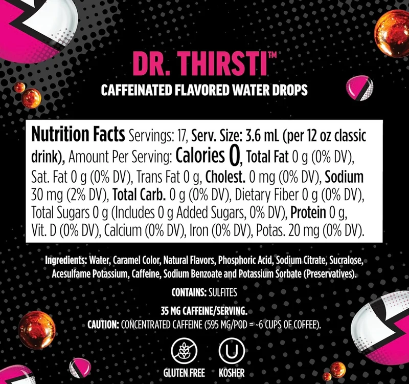 Ninja Thirsti Flavored Water Drops, ZERO SODA Dr. Thirsti, Classic Soda Flavors Zero Calories, Zero Sugar - 12oz drinks (3 Pack)