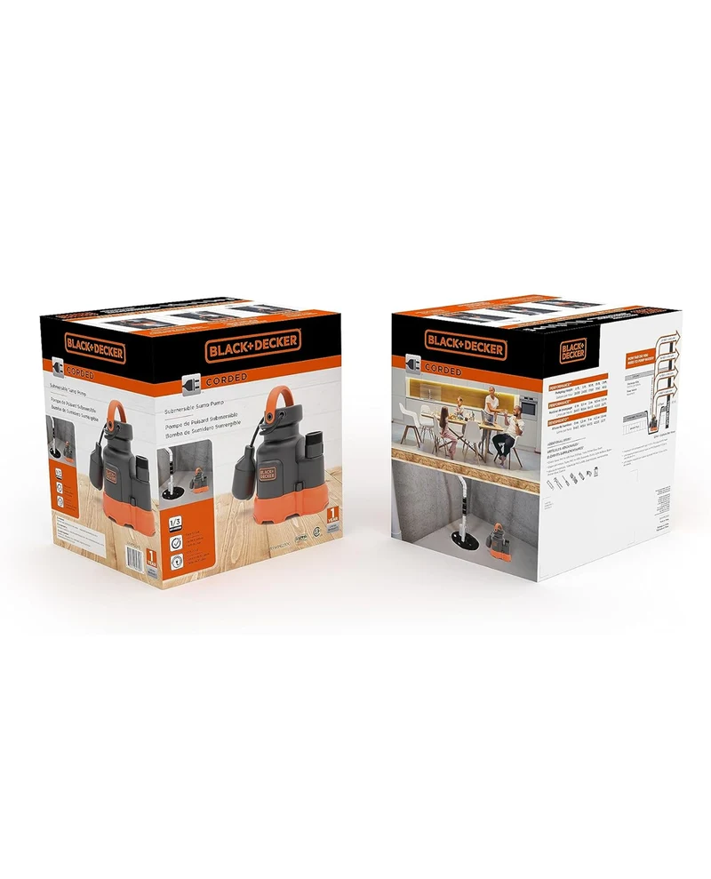 Black+Decker 1/3 HP Submersible Sump Pump, Pumps up to 2500 GPH