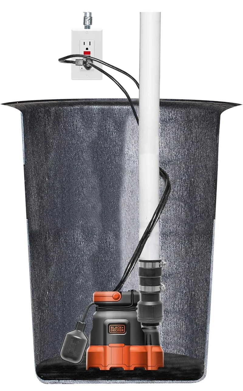 Black+Decker 1/3 HP Submersible Sump Pump, Pumps up to 2500 GPH