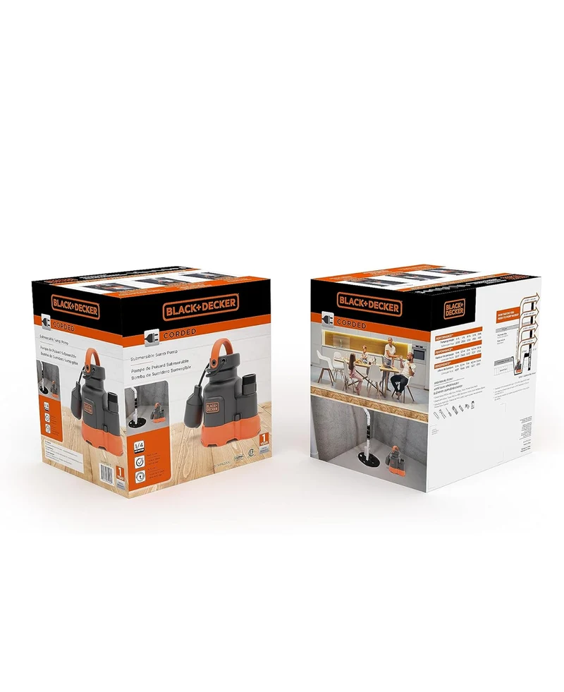 Black+Decker 1/4 HP Submersible Sump Pump, Pumps up to 2300 GPH