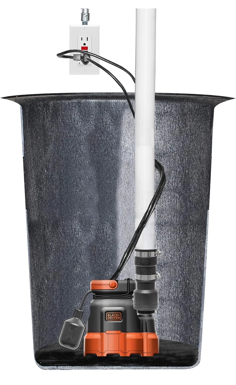 Black+Decker 1/4 HP Submersible Sump Pump, Pumps up to 2300 GPH