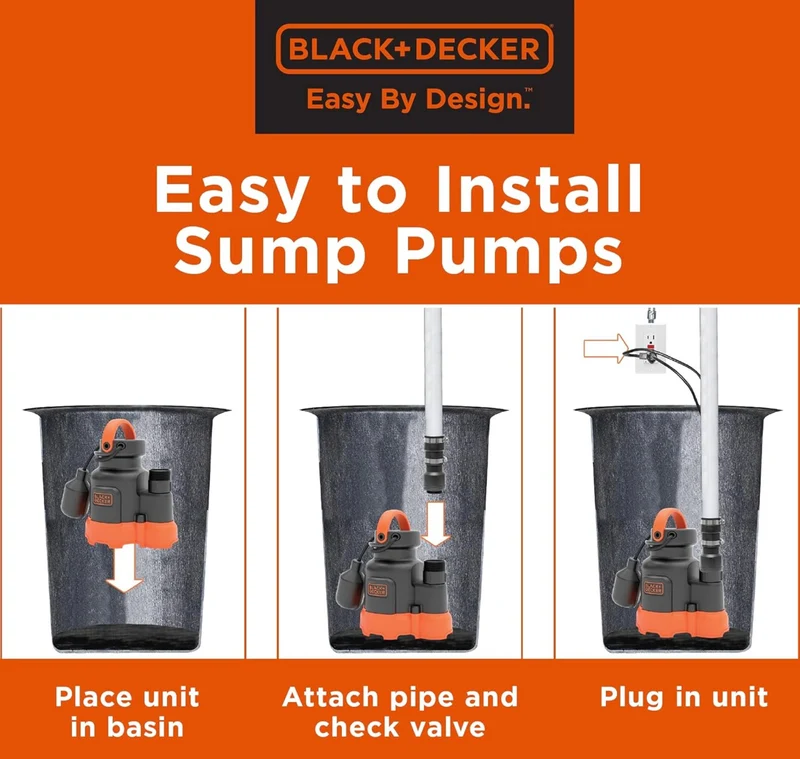 Black+Decker 1/4 HP Submersible Sump Pump, Pumps up to 2300 GPH