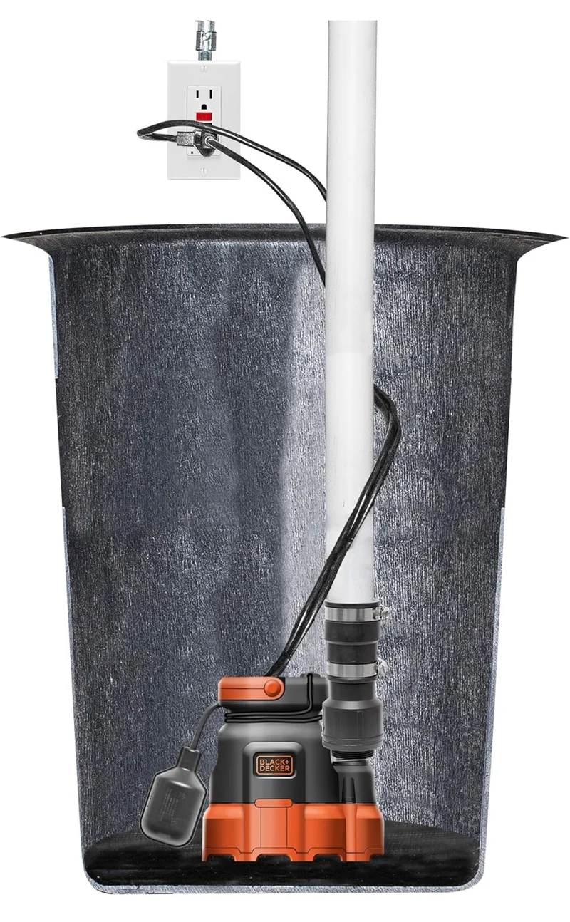 Black+Decker 1/4 HP Submersible Sump Pump, Pumps up to 2300 GPH