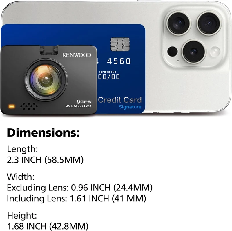 KENWOOD Dash Cam Front and Rear with GPS, Full HD Dash Camera for Cars, Trucks & RVs, Bluetooth & WiFi Support, Loop Recording, G Sensor, Motion Detection