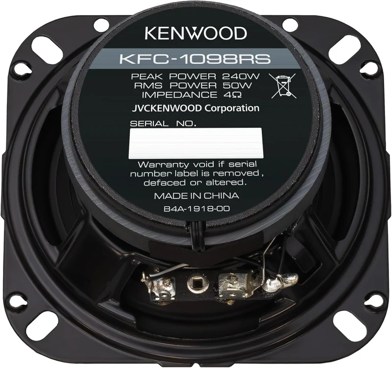 Kenwood KFC-1098RS 4" 2-Way Car Speakers – 220W Peak Power, Acoustic Sound Harmonizer, Sound Field Enhancer, Easy Installation