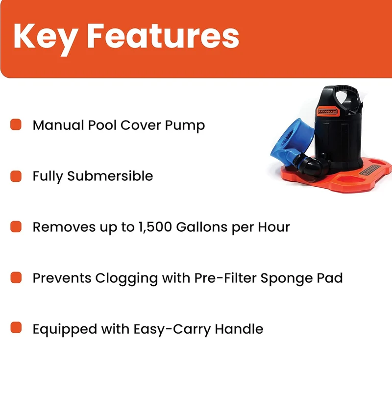BLACK+DECKER Swimming Pool Cover Pump, 1500 GPH Manual
