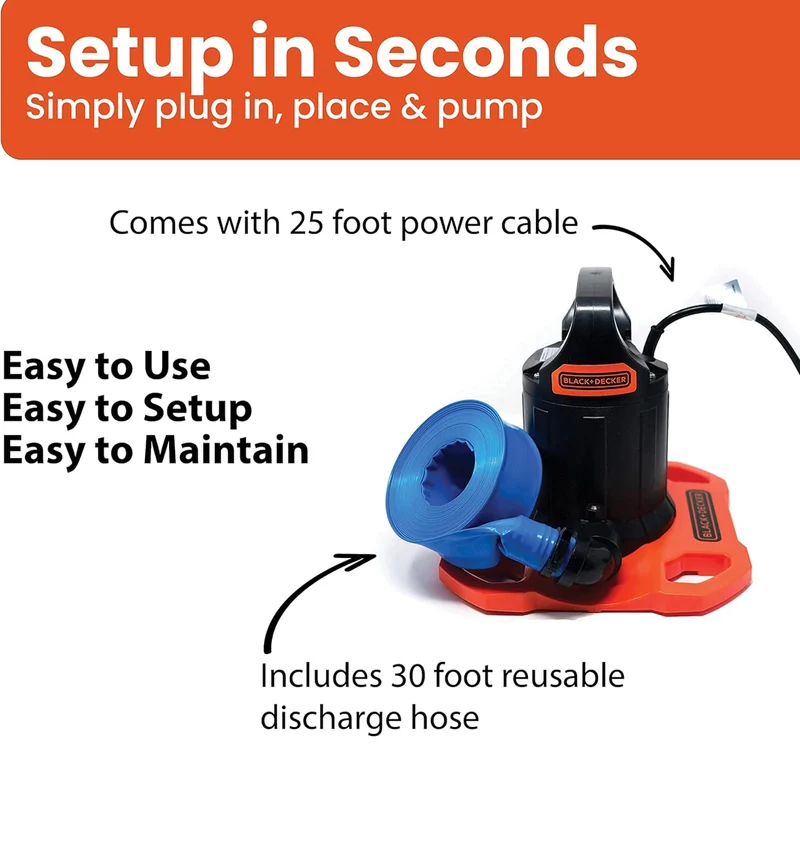 BLACK+DECKER Swimming Pool Cover Pump, 1500 GPH Manual