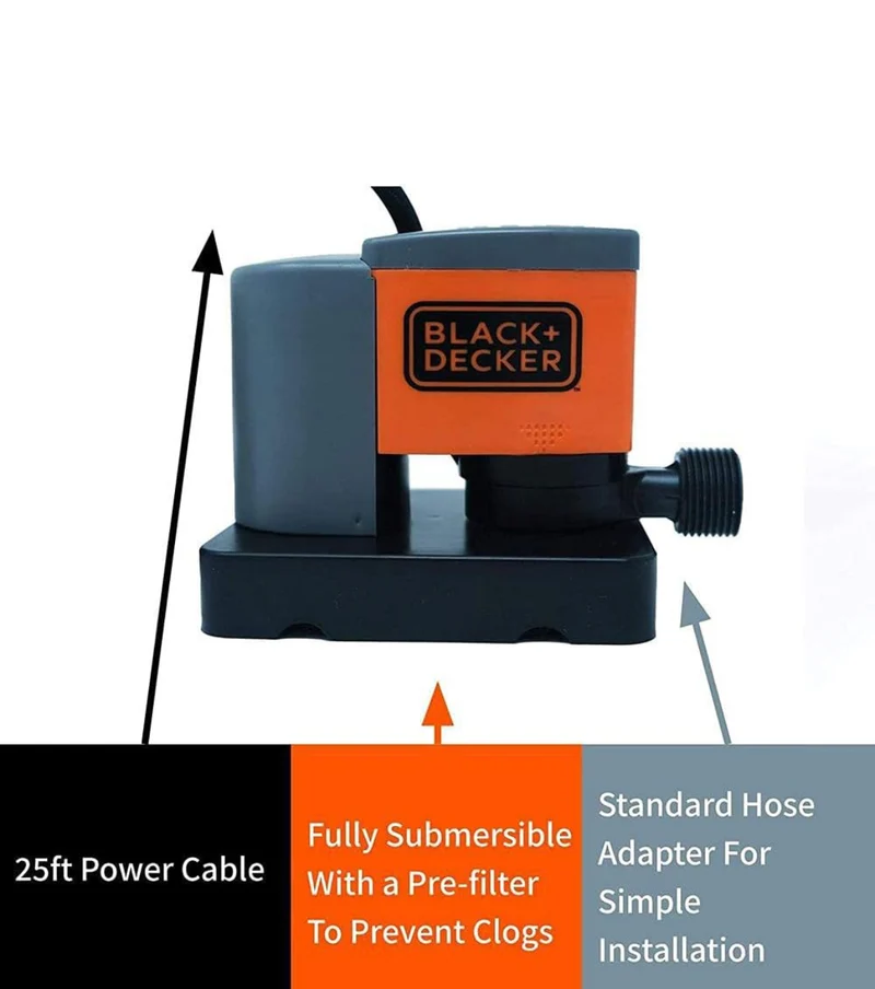 BLACK+DECKER Swimming Pool Cover Pump, 350 GPH Automatic