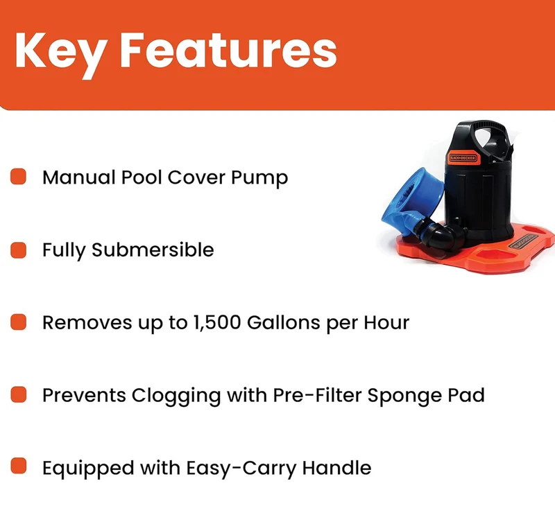 BLACK+DECKER Swimming Pool Cover Pump, 1500 GPH Manual