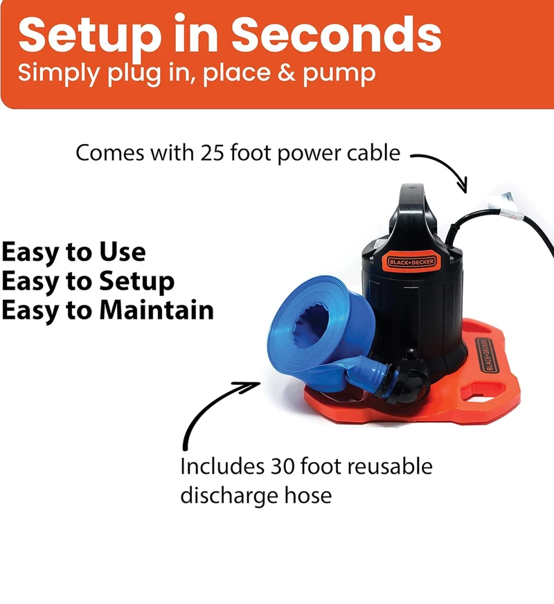 BLACK+DECKER Swimming Pool Cover Pump, 1500 GPH Manual
