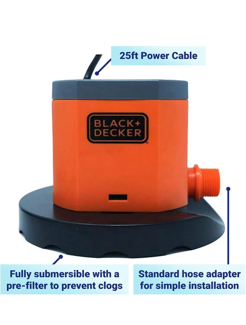 BLACK+DECKER Swimming Pool Cover Pump, 800 GPH Manual