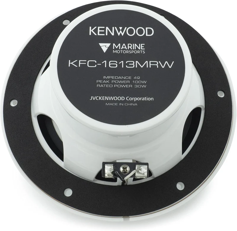 Kenwood KFC-1613MRB/W 6.5 Inch 2 Way Coaxial Waterproof Marine/Motorsports/Car Speakers, Pair, 4 Ohm, 100 Peak Watts (White)