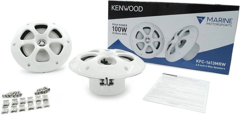 Kenwood KFC-1613MRB/W 6.5 Inch 2 Way Coaxial Waterproof Marine/Motorsports/Car Speakers, Pair, 4 Ohm, 100 Peak Watts (White)