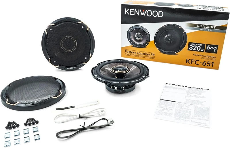 Kenwood KFC-651 Concert Series Car Speakers (Pair) - 6.5" 2-Way Speakers, 320W (100 RMS), 4-Ohm Impedance, Polypropylene Woofer & Balanced Dome Tweeter