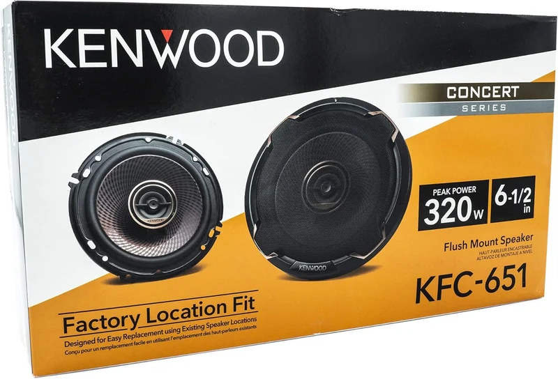 Kenwood KFC-651 Concert Series Car Speakers (Pair) - 6.5" 2-Way Speakers, 320W (100 RMS), 4-Ohm Impedance, Polypropylene Woofer & Balanced Dome Tweeter