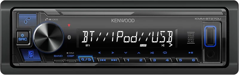 KENWOOD KMM-BT270U Bluetooth Digital Media Car Stereo Receiver with USB Port – AM/FM Radio, MP3 Player, High Contrast LCD, Detachable Face Plate, Single DIN, 13-Band EQ