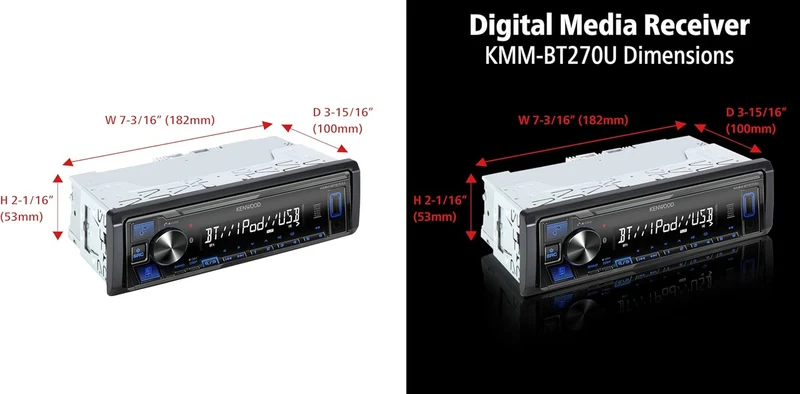 KENWOOD KMM-BT270U Bluetooth Digital Media Car Stereo Receiver with USB Port – AM/FM Radio, MP3 Player, High Contrast LCD, Detachable Face Plate, Single DIN, 13-Band EQ