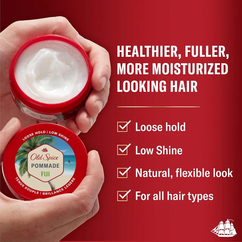 Old Spice Hair Fiji Pomade for Men, Loose Hold, Low Shine, Hair Styling (Twin Pack)