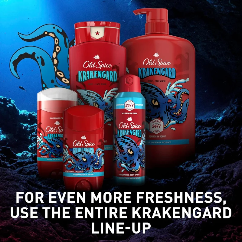 Old Spice Aluminum Free Deodorant for Men, 24/7 Odor Protection, 24/7 Freshness & Lasting Scent - Krakengard w/ Deep Ocean Scent (Pack of 3)